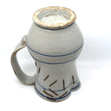 Antique Staple Repaired Hand-thrown Blue and White Stoneware Pitcher
