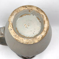 Antique Staple Repaired Hand-thrown Blue and White Stoneware Pitcher