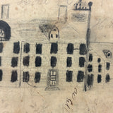 Early 19th Century Ink and Graphite Drawing of Hotel with Church on Horizon in Lemon Gold Frame