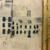 Early 19th Century Ink and Graphite Drawing of Hotel with Church on Horizon in Lemon Gold Frame