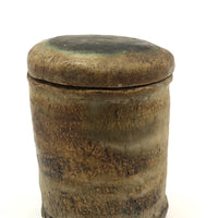 Mid-Century Hand-formed Lidded Pottery Vessel with Shino Interior, Signed Ulli