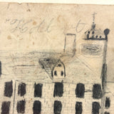 Early 19th Century Ink and Graphite Drawing of Hotel with Church on Horizon in Lemon Gold Frame