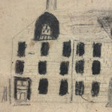 Early 19th Century Ink and Graphite Drawing of Hotel with Church on Horizon in Lemon Gold Frame