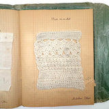 Very Lovely 1939-40 French Sewing Samples Notebook in Wonderful Hand-sewn Cover