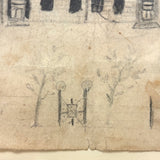 Early 19th Century Ink and Graphite Drawing of Hotel with Church on Horizon in Lemon Gold Frame