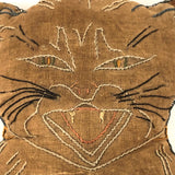 Wonderful Old Hand-embroidered Stuffed Silk Cat Baring Fangs!