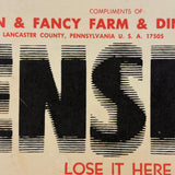 TENSION (Lose it Here), Excellent Design c. 1960s Plain and Fancy Farm, Bird in Hand PA Advertising Flier
