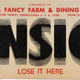 TENSION (Lose it Here), Excellent Design c. 1960s Plain and Fancy Farm, Bird in Hand PA Advertising Flier