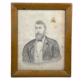 Wonderful Antique Graphite Portrait of Man with Blue Eyes and Beard, Fenced Above Elbows!