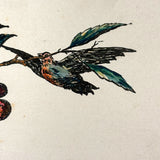 Birds and Berries and Bee, 1916-17 Austrian Ink and Watercolor Hand-drawn Postcard