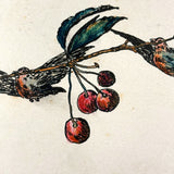 Birds and Berries and Bee, 1916-17 Austrian Ink and Watercolor Hand-drawn Postcard