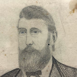 Wonderful Antique Graphite Portrait of Man with Blue Eyes and Beard, Fenced Above Elbows!