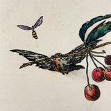 Birds and Berries and Bee, 1916-17 Austrian Ink and Watercolor Hand-drawn Postcard