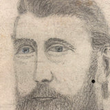 Wonderful Antique Graphite Portrait of Man with Blue Eyes and Beard, Fenced Above Elbows!