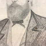 Wonderful Antique Graphite Portrait of Man with Blue Eyes and Beard, Fenced Above Elbows!