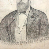 Wonderful Antique Graphite Portrait of Man with Blue Eyes and Beard, Fenced Above Elbows!