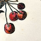 Birds and Berries and Bee, 1916-17 Austrian Ink and Watercolor Hand-drawn Postcard
