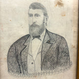 Wonderful Antique Graphite Portrait of Man with Blue Eyes and Beard, Fenced Above Elbows!