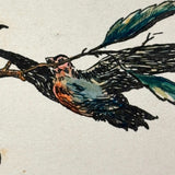 Birds and Berries and Bee, 1916-17 Austrian Ink and Watercolor Hand-drawn Postcard