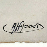 Birds and Berries and Bee, 1916-17 Austrian Ink and Watercolor Hand-drawn Postcard