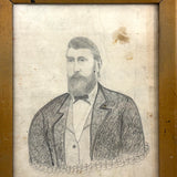 Wonderful Antique Graphite Portrait of Man with Blue Eyes and Beard, Fenced Above Elbows!
