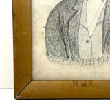 Wonderful Antique Graphite Portrait of Man with Blue Eyes and Beard, Fenced Above Elbows!
