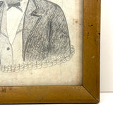 Wonderful Antique Graphite Portrait of Man with Blue Eyes and Beard, Fenced Above Elbows!