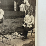 Children Driving Three and Four Wheelers in Safety Goggles, Wonderful Antique Paper Print Snapshot