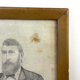 Wonderful Antique Graphite Portrait of Man with Blue Eyes and Beard, Fenced Above Elbows!