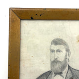 Wonderful Antique Graphite Portrait of Man with Blue Eyes and Beard, Fenced Above Elbows!