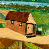 Cottage in Landscape with Figure, Wonderful Charles Rabin c. 1970s Oil on Board Painting