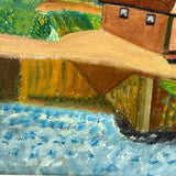 Cottage in Landscape with Figure, Wonderful Charles Rabin c. 1970s Oil on Board Painting