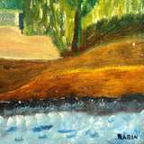 Cottage in Landscape with Figure, Wonderful Charles Rabin c. 1970s Oil on Board Painting