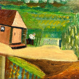 Cottage in Landscape with Figure, Wonderful Charles Rabin c. 1970s Oil on Board Painting