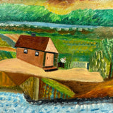 Cottage in Landscape with Figure, Wonderful Charles Rabin c. 1970s Oil on Board Painting
