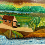 Cottage in Landscape with Figure, Wonderful Charles Rabin c. 1970s Oil on Board Painting
