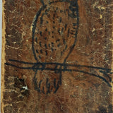 Ink Drawn Non-Plussed Owl on Antique Leather Book Cover
