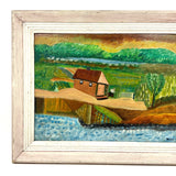 Cottage in Landscape with Figure, Wonderful Charles Rabin c. 1970s Oil on Board Painting