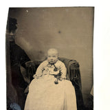 Existential Feeling Tintype Portrait of a Wide Eyed Baby with Half Hidden Mother