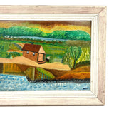 Cottage in Landscape with Figure, Wonderful Charles Rabin c. 1970s Oil on Board Painting