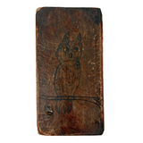 Ink Drawn Non-Plussed Owl on Antique Leather Book Cover