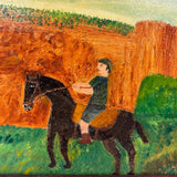 Boy in Green with Boots on Horse in Landscape, Wonderful Charles Rabin Oil on Board Painting