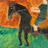 Boy in Green with Boots on Horse in Landscape, Wonderful Charles Rabin Oil on Board Painting