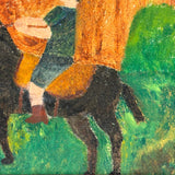 Boy in Green with Boots on Horse in Landscape, Wonderful Charles Rabin Oil on Board Painting