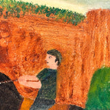 Boy in Green with Boots on Horse in Landscape, Wonderful Charles Rabin Oil on Board Painting