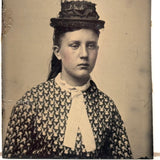 Striking, Painterly, Super Crisp Ninth Plate Tintype of Young Woman with Hat