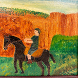 Boy in Green with Boots on Horse in Landscape, Wonderful Charles Rabin Oil on Board Painting