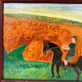 Boy in Green with Boots on Horse in Landscape, Wonderful Charles Rabin Oil on Board Painting