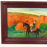 Boy in Green with Boots on Horse in Landscape, Wonderful Charles Rabin Oil on Board Painting