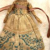 Exquisite Tiny Early Hand-woven Doll with Black Hair and Very Fine Dress, Believed New England